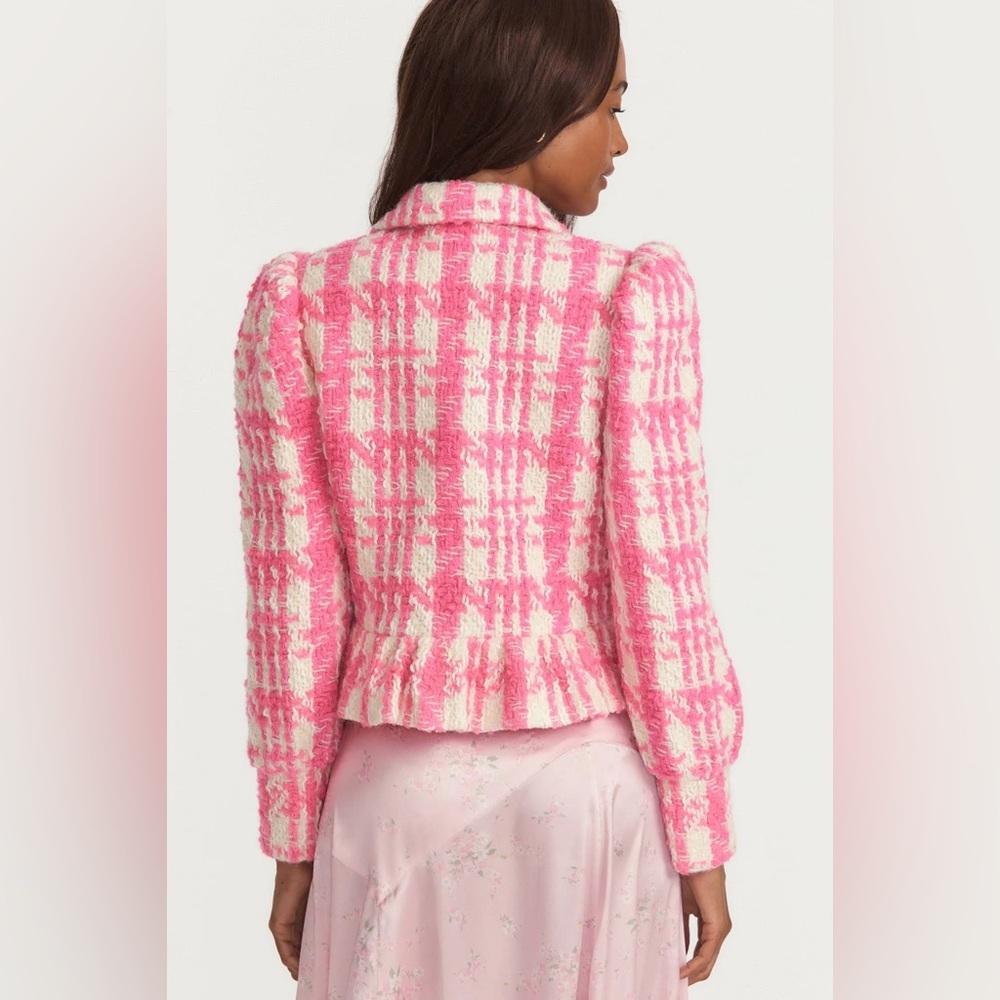 LoveShackFancy Braelynn Crop Wool Tweed Jacket in Majestic Pink, Size Medium NWT - Picture 3 of 15